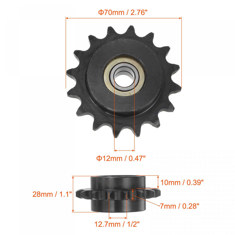  [AUSTRALIA] - uxcell #40 Chain Idler Sprocket, 12mm Bore 1/2" Pitch 16 Tooth Tensioner, Black Oxide Finished C45 Carbon Steel with Insert Double Bearing for ISO 08A Chains