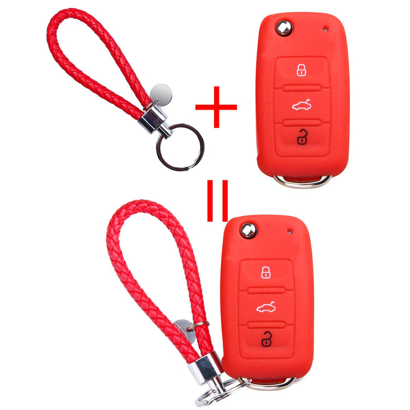 Protective Silicone Remote Car Key Case Cover and Key Chain for Volkswagen VW POLO Tiguan Passat B5 B6 B7 Golf EOS Scirocco Jetta MK6 Octavia SKODA SEAT (WHITE) WHITE - LeoForward Australia