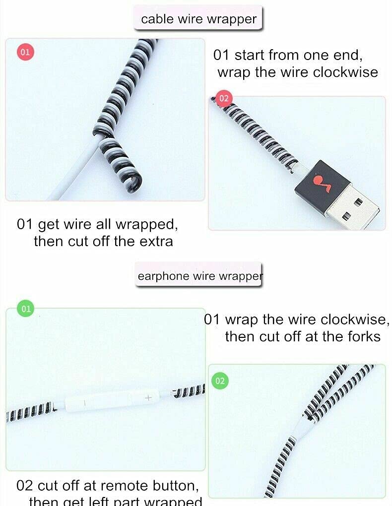  [AUSTRALIA] - VizGiz 7 Pack Spiral Cable Protector Sleeve Saver Universal USB Charging Cable Cover Cord Rope Wrap Strain Relief Anti-Fracture Management Winder for Headphone Earbuds Charger Wire Protection