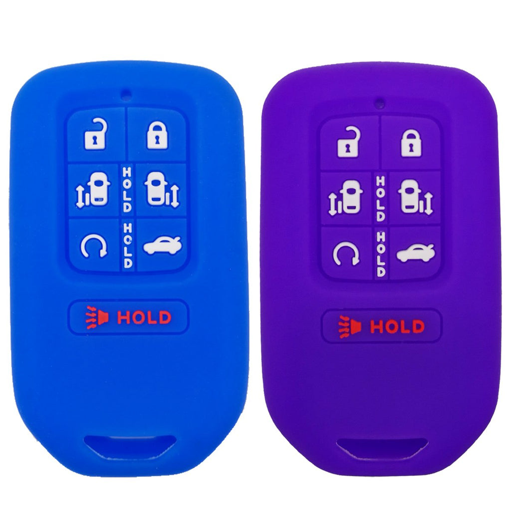  [AUSTRALIA] - 2Pcs Coolbestda Silicone 7 Buttons Smart Key Fob Remote Cover Case Keyless Entry Jacket Holder Accessories for 2018 2019 2020 2021 2022 Honda Odyssey elite Ex A2C98590800 KR5V2X Purple Blue