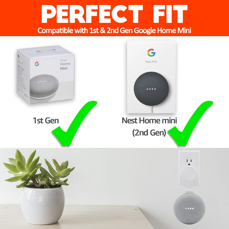  [AUSTRALIA] - AMORTEK Outlet Wall Mount Holder for Google Nest Mini (Home Mini 2nd Gen and 1st Gen), A Space-Saving Accessories for Google Nest Mini Voice Assistant 2nd Generation (White) White