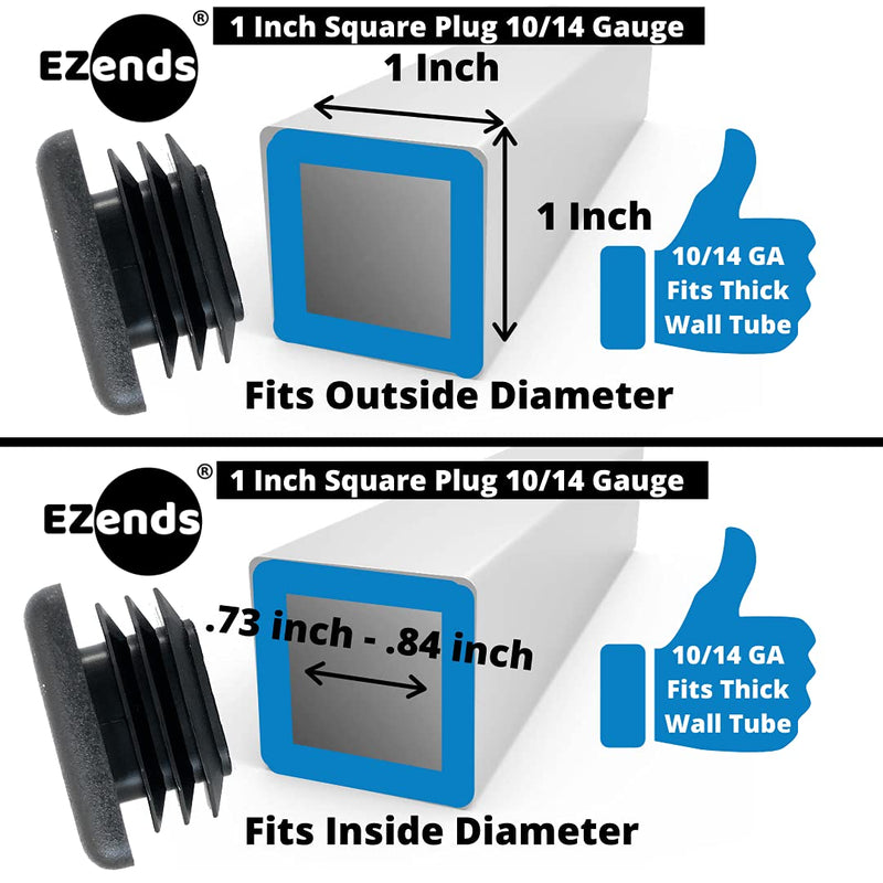  [AUSTRALIA] - EZends 1 Inch (10-14 Gauge) Polyethylene Square Tubing End Caps (10 PK) Plastic Plugs / End Caps / Plastic End Caps / Plastic Plugs for Square Tubing / Black Plastic Square Plugs / Cap Plug 10 10/14 USA