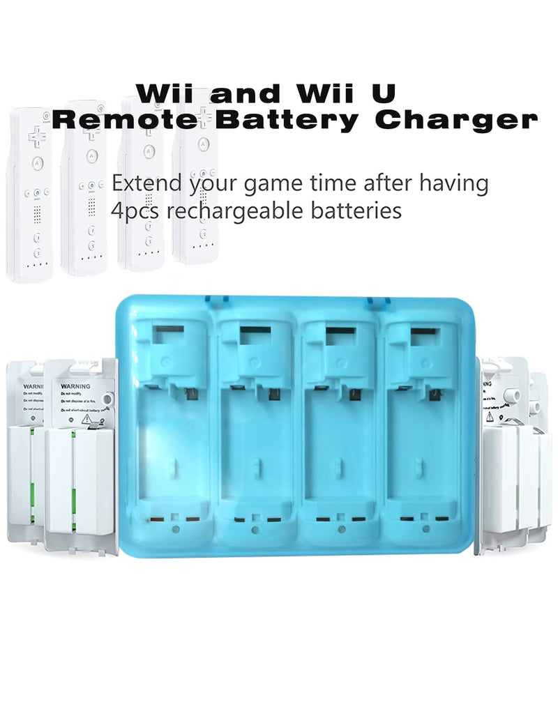  [AUSTRALIA] - YZgame Battery Charger Station for Wii U & Wii Remote Wii Controller Battery Charging Dock with 4pcs Battery 2800 mAh Charger Station White