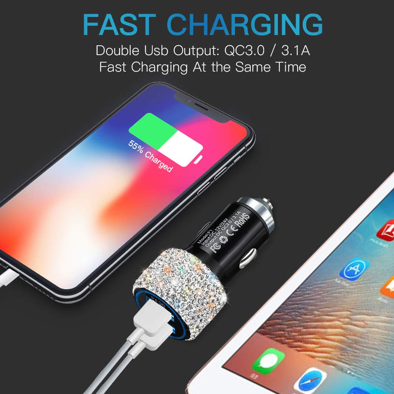  [AUSTRALIA] - Dual USB Car Charger Quick Charge 3.0 Car Adapter Car Decorations Bling Fast Charging Charger Compatible for iPhone 11/11pro/ MAX/XS/XR/X/10, iPad, Samsung S10/S10+/S9, Google Pixel 4/4 XL etc