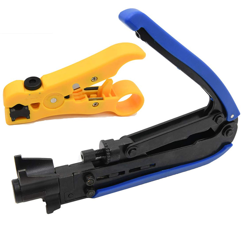  [AUSTRALIA] - RG6 Compression Tool Coax Cable Crimper Kit, Coax Cable Crimper Kit, Coaxial Compression Tool, Adjustable RG6 RG59 RG11 75-5 75-7 Coaxial Cable Stripper