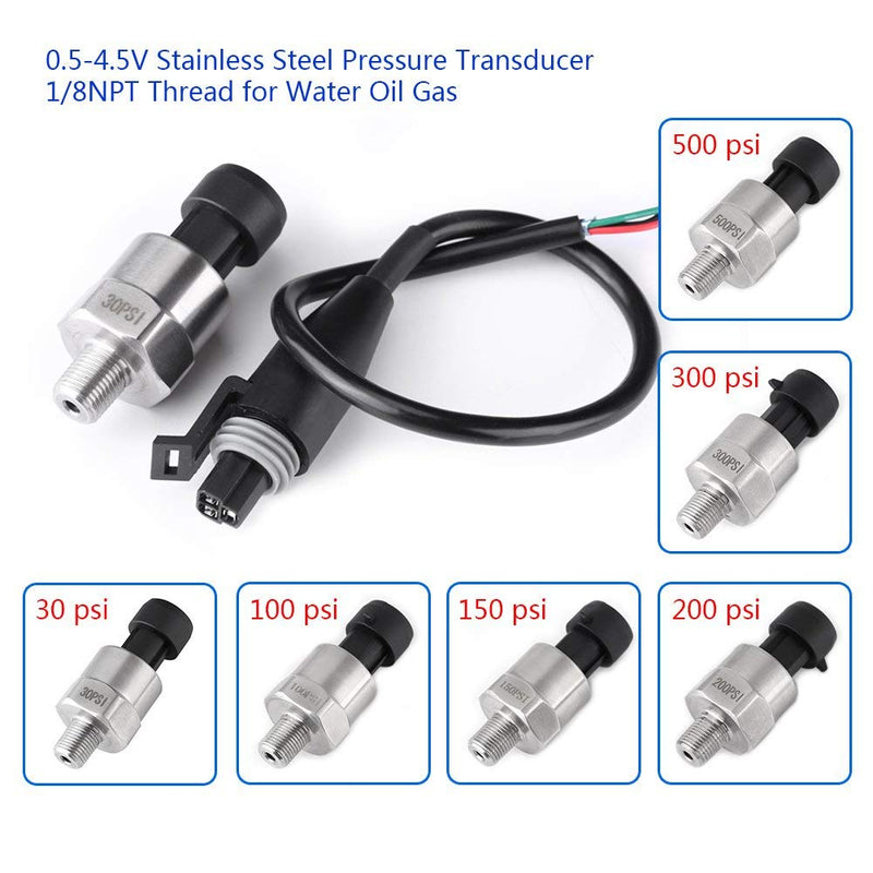 Pressure Transducer 1/8NPT Thread Stainless Steel Pressure Transducer Sender Sensor for Oil Fuel Air Water (30PSI) 30PSI - LeoForward Australia