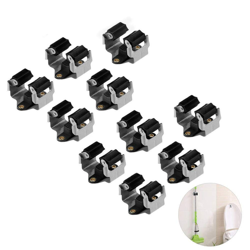  [AUSTRALIA] - Broom Holder Wall Mount 10 Pack Heavy Duty Metal Mop Broomstick Shovel Handle Hanging Clips Clamp Organizer Hanger Rack Gripper