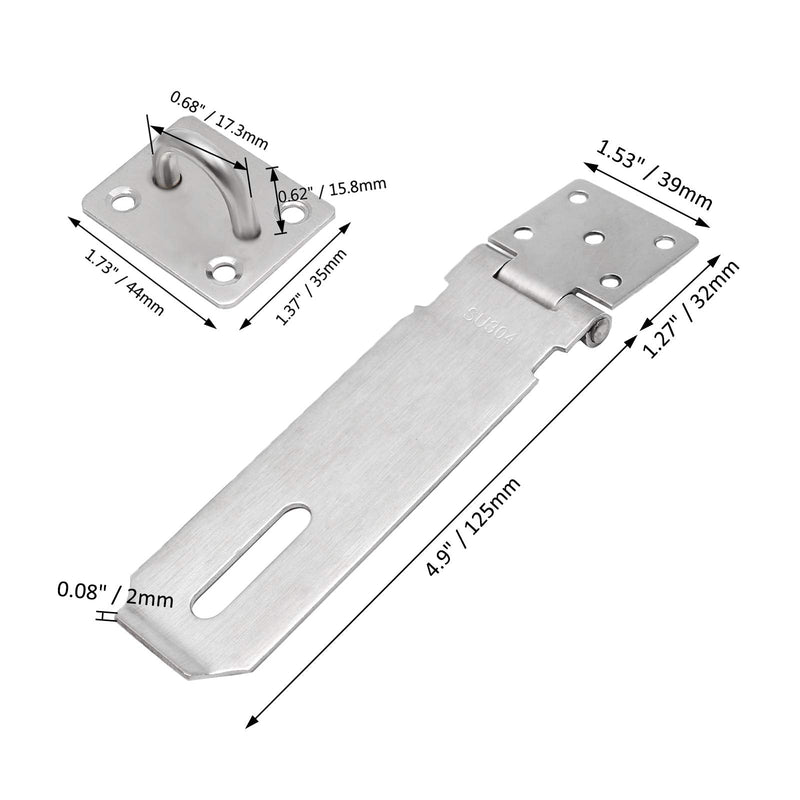  [AUSTRALIA] - 5 Inch Padlock Hasp, Seimneire 2pcs 304 Stainless Steel Door Locks Hasp Latch Drawer Latches Cabinet Clasp Lock, 2mm Extra Thick Brushed Finish Gate Lock Hasp 5 Inch, 2 Pack