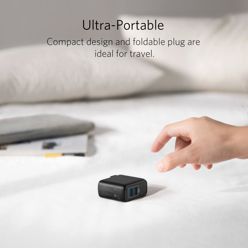  [AUSTRALIA] - USB Charger, Anker Elite Dual Port 24W Wall Charger, PowerPort 2 with PowerIQ and Foldable Plug, for iPhone 11/Xs/XS Max/XR/X/8/7/6/Plus, iPad Pro/Air 2/Mini 3/Mini 4, Samsung S4/S5, and More Black