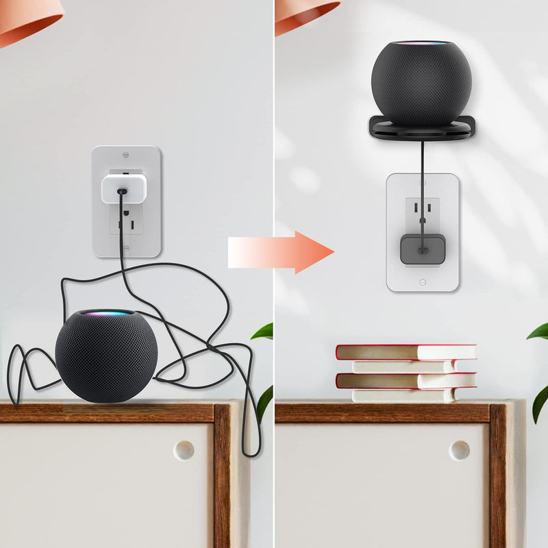  [AUSTRALIA] - AHASTYLE iHomePod Mini Wall Mount Holder ABS Stand [Built-in Cord Management] Stable Bracket Holder for HomePod Mini [Need to Drill] (Black-2pcs) Black-2pcs