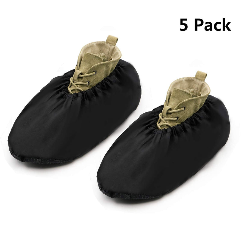  [AUSTRALIA] - 5 Pair Black Non Slip Washable Reusable Shoes Covers For Contractors, Indoor and Outdoor Hands free Boots.