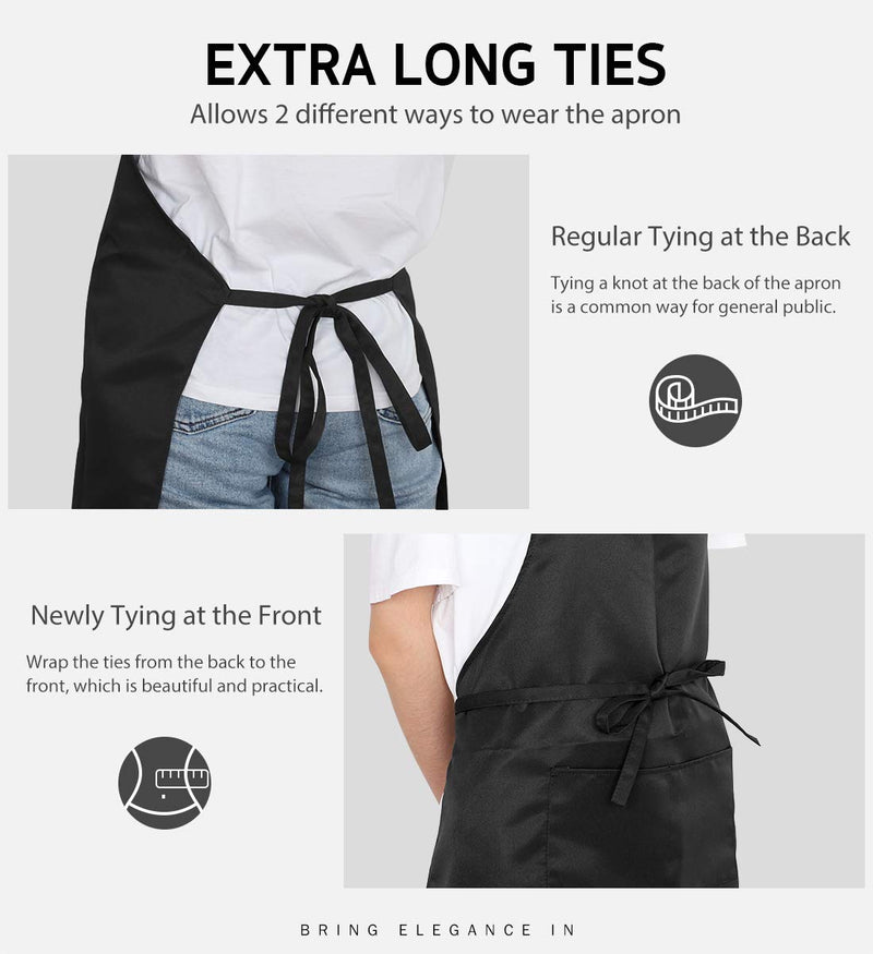  [AUSTRALIA] - Syntus 2 Pack Adjustable Bib Apron Waterdrop Resistant with 2 Pockets Cooking Kitchen Aprons for Women Men Chef, Black Polyester