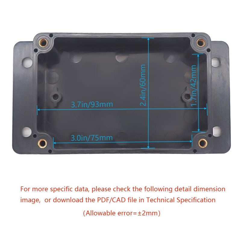  [AUSTRALIA] - Zulkit Junction Box ABS Plastic Dustproof Waterproof IP65 Universal Electrical Boxes Project Enclosure with Fixed Ear Black 3.9 x 2.68 x 1.97 inch (100 x 68 x 50 mm) 3.94" x 2.68" x 1.97"(Pack of 1)