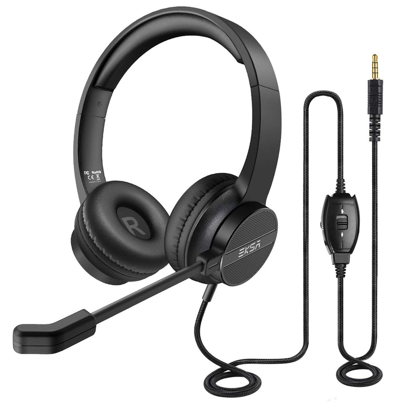  [AUSTRALIA] - EKSA Headset with Microphone for Laptop, 3.5mm Wired Telephone Headset with Volume & Mic Mute Controls, Lightweight All-Day Comfort Computer Headphones for PC Office Call Center Skype 3.5mm Office headset