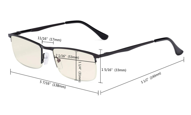 UV Protection,Anti Blue Rays,Half-rim Computer Reading Glasses Gunmetal 1.75 x - LeoForward Australia