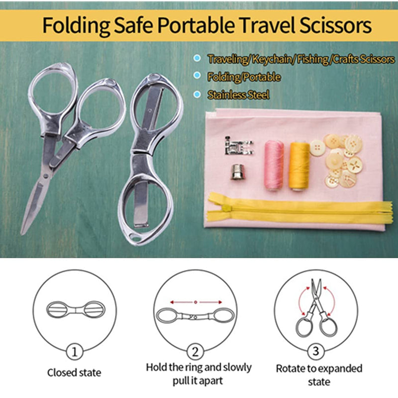  [AUSTRALIA] - Mini Folding Scissors Stainless Steel Cutter with Keyring Hole Glassess Shaped Scissors for Travel/ School/Office/Crafts/Home/Camping/ Manual Working(sliver)