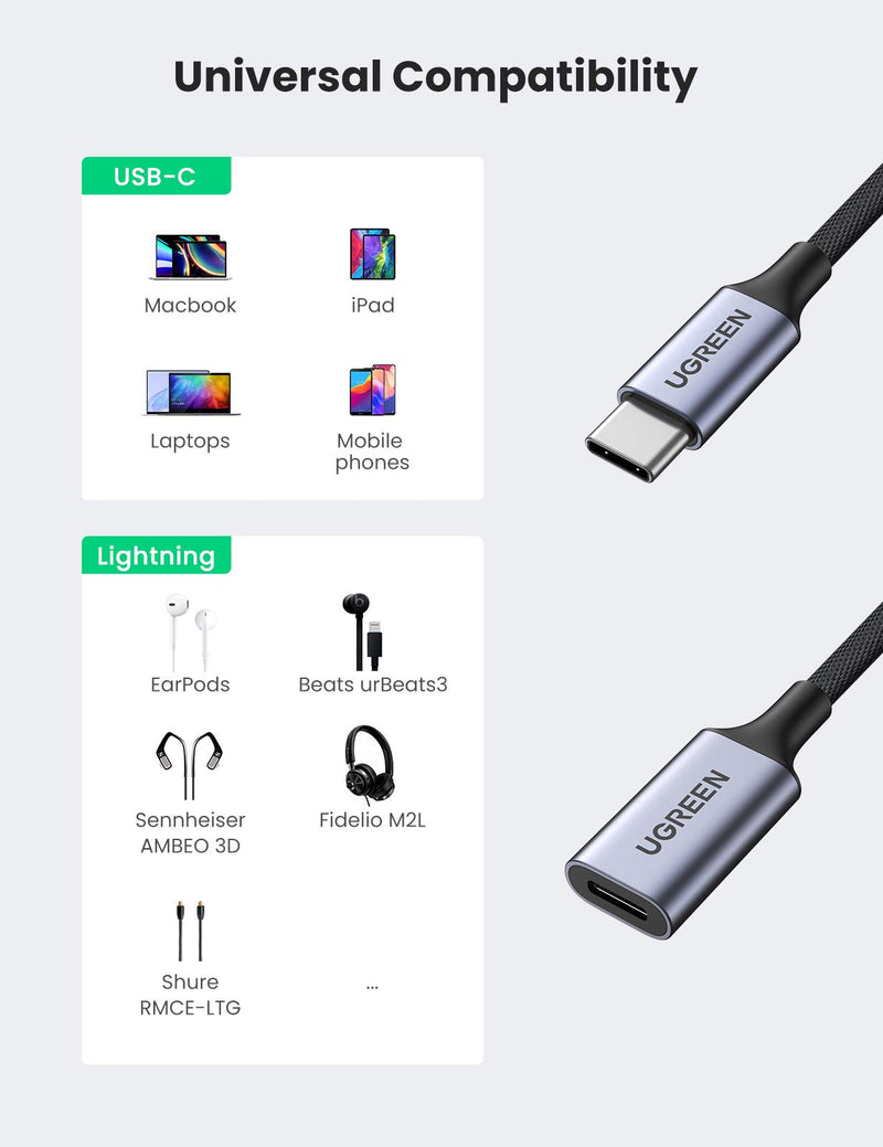 [AUSTRALIA] - UGREEN USB C to Lightning Audio Adapter Type C Male Lightning Female Headphone Cable Converter Compatible with iPad Pro Air 5 MacBook USB C Phone to Lightning Earphone for Call, Not Support Charging