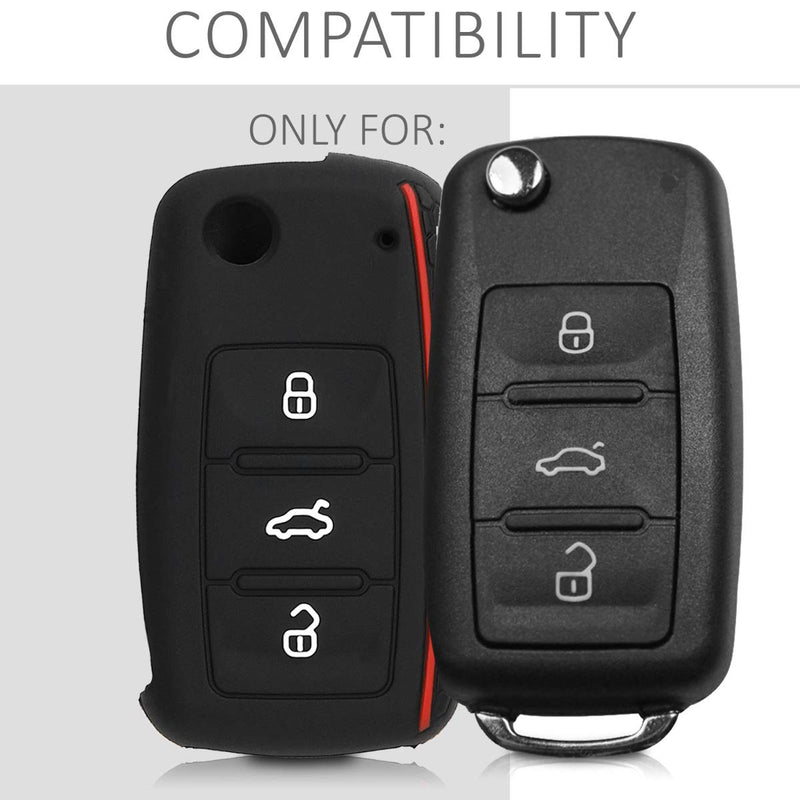  [AUSTRALIA] - kwmobile Car Key Cover for VW Skoda Seat - Silicone Protective Key Fob Cover for VW Skoda SEAT 3 Button Car Key - Don't Touch My Key White/Black/Red