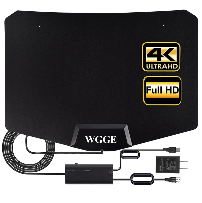 [AUSTRALIA] - WGGE Amplified HD Digital TV Antenna Long Range 250 Miles -Support 4K 1080p Fire tv Stick and All Older TV's Indoor Professinal Smart Switch Amplifier Signal Booster - 17ft Coax Cable/AC Adapter