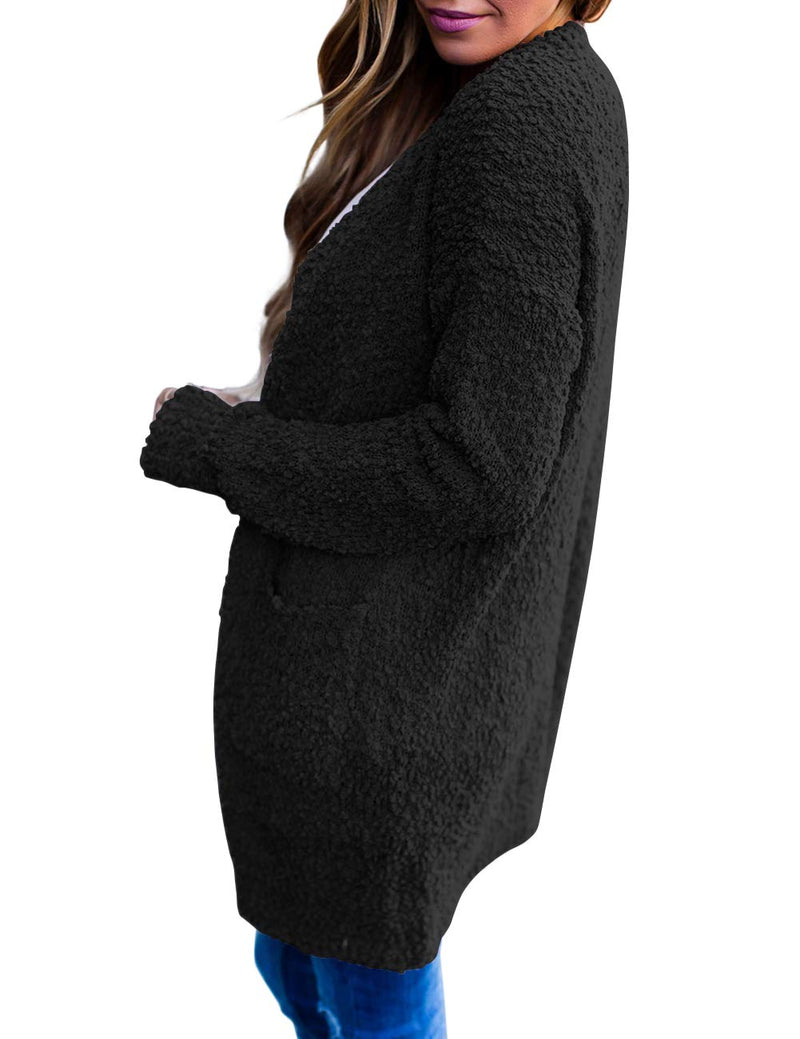 MEROKEETY Women's Long Sleeve Soft Chunky Knit Sweater Open Front Cardigan Outwear Coat A-black Small - LeoForward Australia