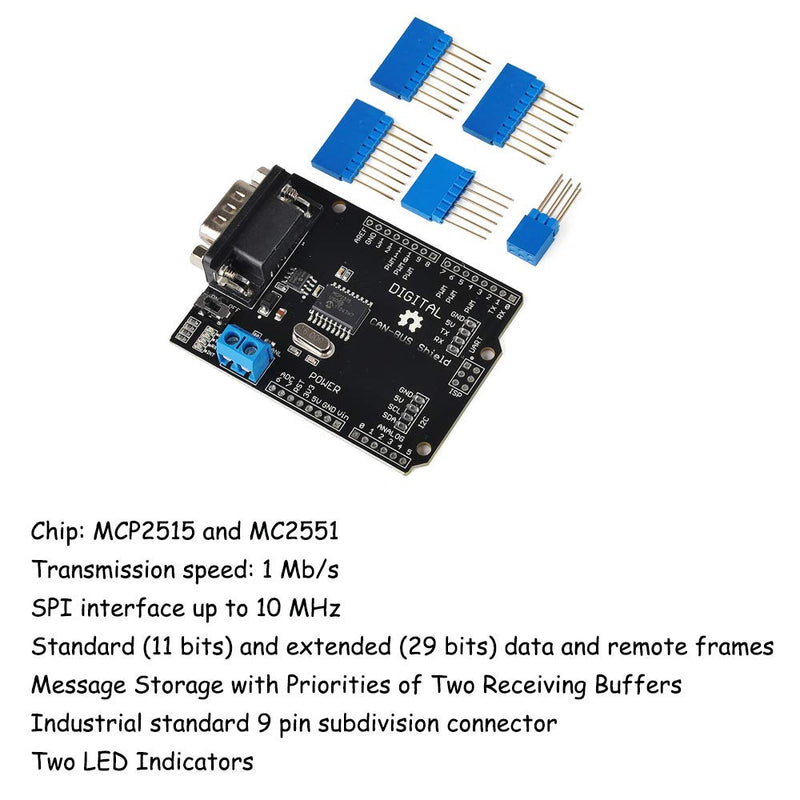  [AUSTRALIA] - KOOBOOK 1Pcs MCP2515 CAN Bus Shield Controller Expansion Board Development Board SPI Interface Communication Speed High for Arduino