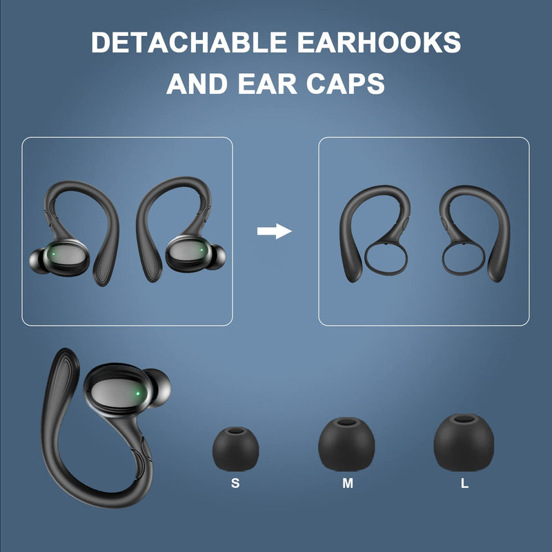  [AUSTRALIA] - Wireless Earbud, Sports Bluetooth 5.1 Headphones with Detachable Earhooks, Deep Bass Wireless in Ear Earphones with HD Mic, CVC8.0 Noise Reduction, 48hrs Playtime, IPX7 Waterproof, Headset for Running Black