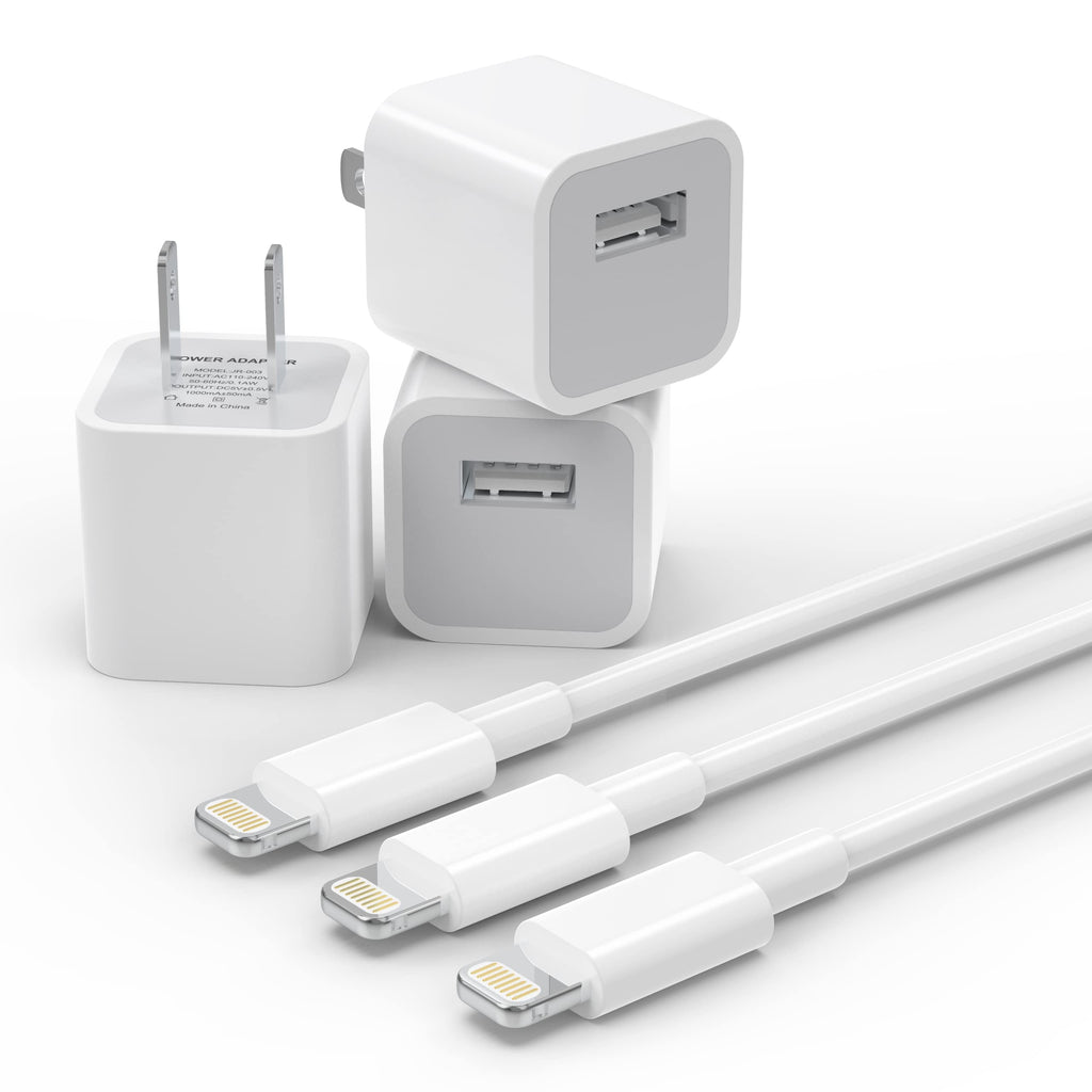  [AUSTRALIA] - plmuzsz (Apple MFi Certified) iPhone Charger Cable, 3Pack Data Sync Charging Cords with 3Pack USB Wall Charger Travel Plug Adapter Compatible iPhone 12 Pro/11 Pro/Xs/XR/X/8/8Plus and More white