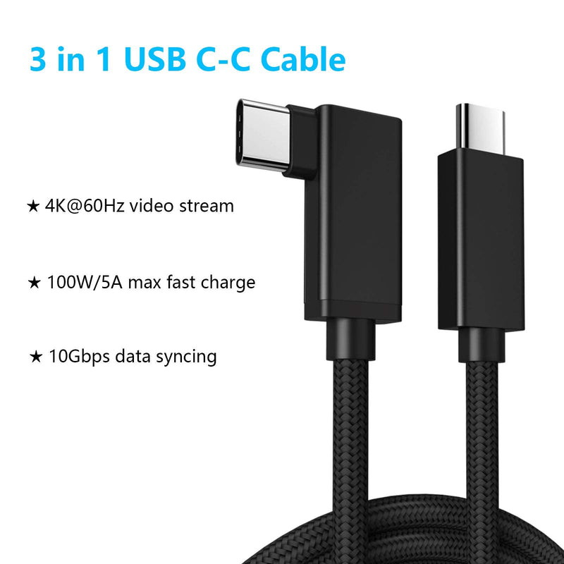  [AUSTRALIA] - USB C Video Cable Right Angle 10ft, 4K UHD with Audio Support 100W PD Fast Charge and Data Syncing at Gen2 10Gbps High Speed Compatible for USB C iPad Pro, MacBook Pro, iMac, Surface Pro and More