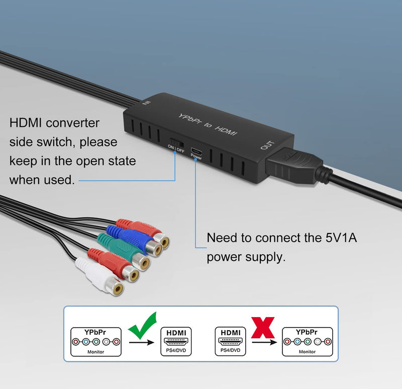  [AUSTRALIA] - Component to HDMI Converter YPbPr to HDMI Converter, 5RCA/RGB to HDMI Converter Supports 1080P/720 for DVD, VCD, PSP, PS2, Xbox 360, Nintendo NGC to New HDTV Monitor or Projecto. Component to HDMI Converter