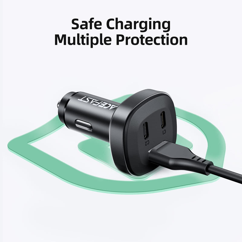  [AUSTRALIA] - ACEFAST 66W Fast Car Charger, 3 Ports(2 USB C+USB QC3.0) QC3.0/PD3.0/AFC/FCP/SCP/PE Fast Charging for iPhone 13 Pro Max/11/XS/X/8 Plus, iPad Pro 12.9-in, Galaxy S20, S21+, and Most USB Charge Devices