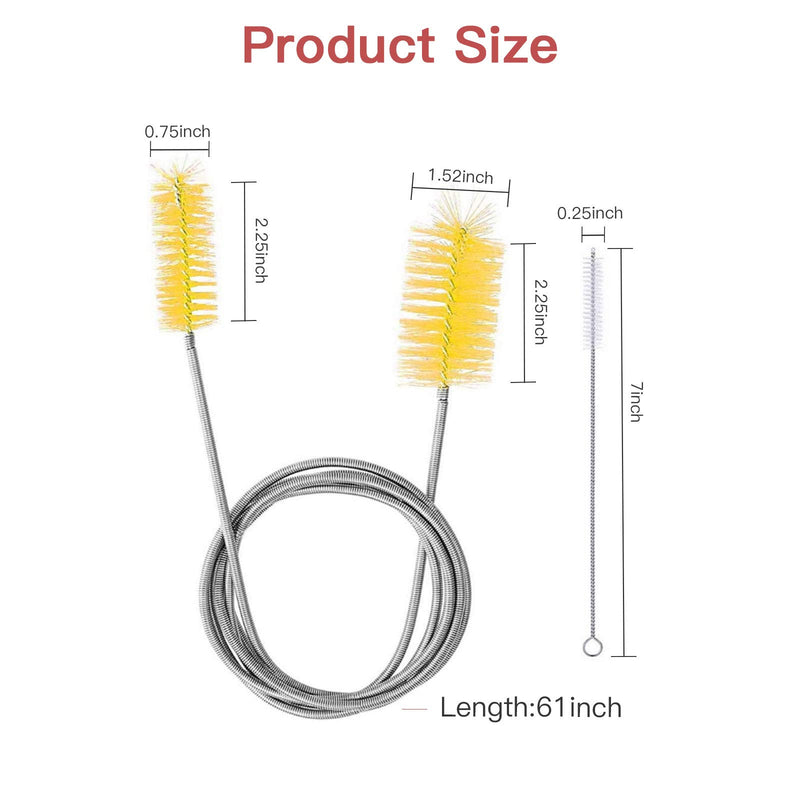 Flexible Drain Brush,1 pcs Nylon Cleaner Double Ended Elastic Hose Pipe with 3 pcs Bristle Cleaner for Stainless Steel , for Fish Tank Home Kitchen Washing Tool (Yellow) Yellow - LeoForward Australia