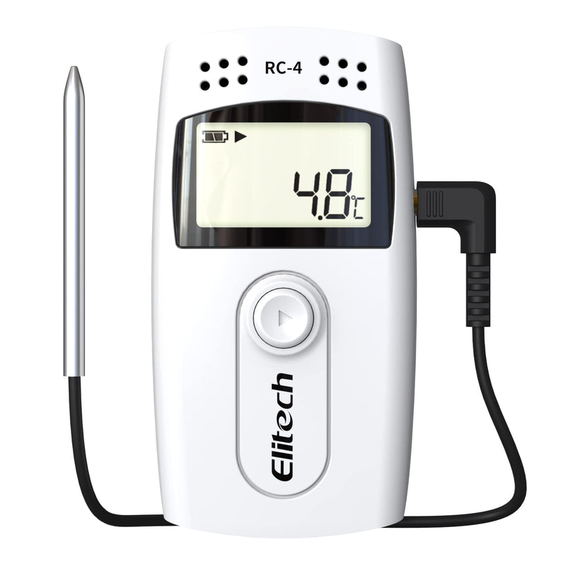  [AUSTRALIA] - Elitech RC-4 Temperature Data Logger Recorder with External Temperature Sensor, LCD Displays Temperature Data Logger 16000 Data Capacity RC-4 (White)