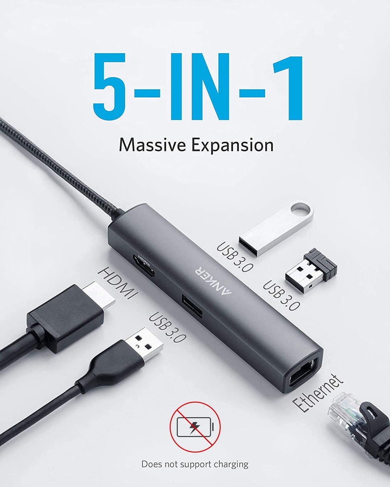  [AUSTRALIA] - Anker USB C Hub Adapter, 5-in-1 USB C Adapter with 4K USB C to HDMI, Ethernet Port, 3 USB 3.0 Ports, for MacBook Pro, iPad Pro, XPS, Pixelbook, and More