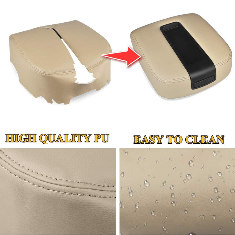  [AUSTRALIA] - VANJING Center Console Cover Armrest Cover for 2007-2013 Chevy Avalanche Silverado Tahoe Suburban GMC Yukon Yukon XL Sierra(Leather Part Only) Console Cover Leather Part Only-Tan