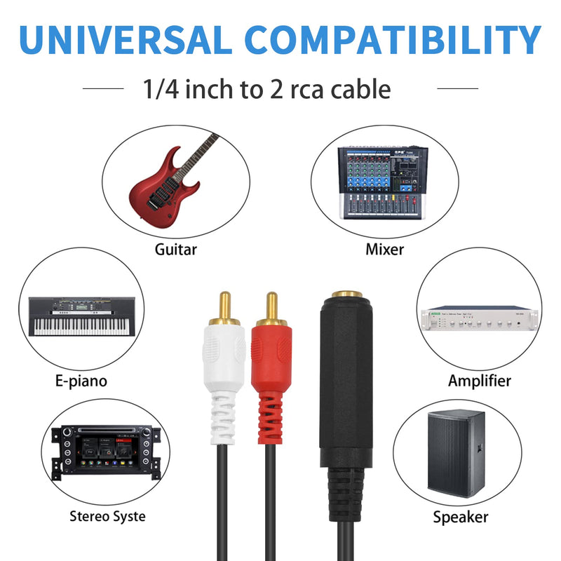  [AUSTRALIA] - Poyiccot RCA to 1/4 Adapter Cable, 6.35mm 1/4 inch TRS Stereo Jack Female to 2 RCA Male Plug Y Splitter Adapter Cable 25cm/10inch (635F-2RCAM)