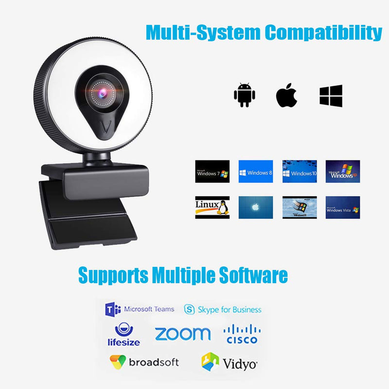  [AUSTRALIA] - 1080P Webcam with Microphone and Ring Light LucaSng Streaming HD Webcam Adjustable Brightness USB Web Camera with Tripod for Zoom Skype Facetime for PC Mac Laptop Desktop