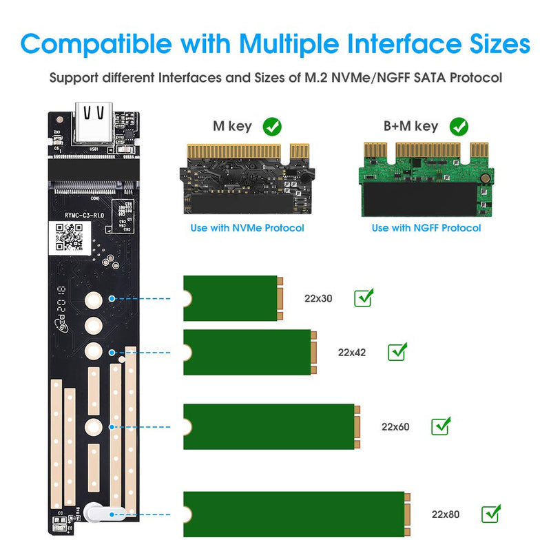  [AUSTRALIA] - ELUTENG M.2 NVME SATA NGFF Enclosure Dual Protocol USB3.1 GEN2 M2 SSD Hard Disk Drive Adapter UASP NGFF HDD External Case Max 4TB 2230 2242 2260 2280 for PC, Laptop, Mac, PS4, TV, Router, Phone