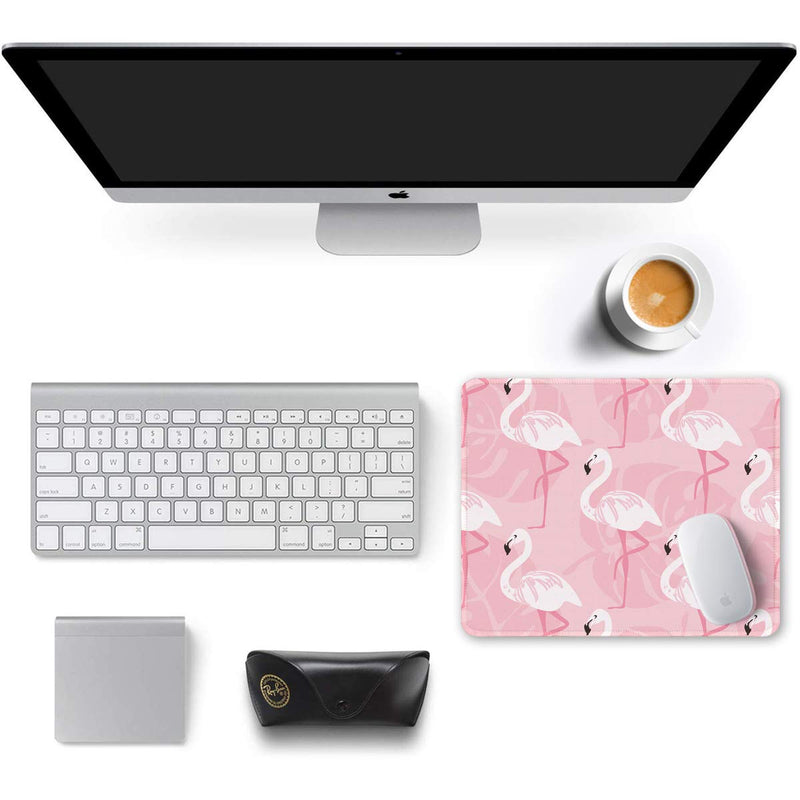  [AUSTRALIA] - Auhoahsil Mouse Pad, Square Flamingo Theme Anti-Slip Rubber Mousepad with Stitched Edges for Office Gaming Laptop Computer Women Girls, Cute Custom Pattern, 11.8" x 9.8", Elegant White Flamingos Pink White Flamingo