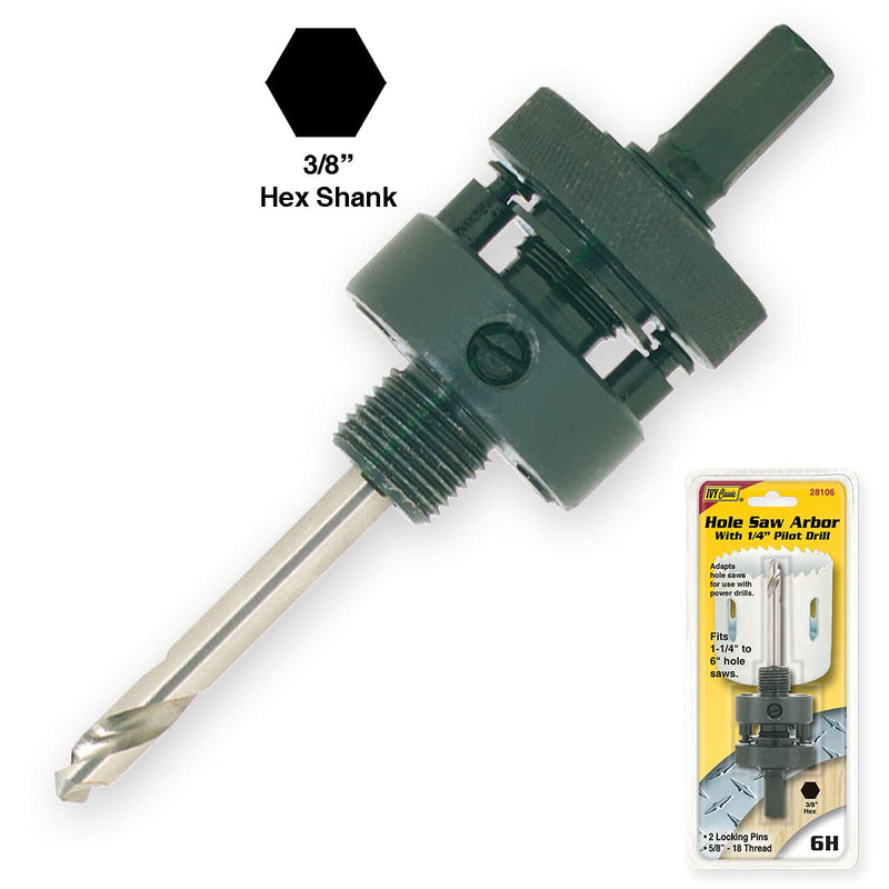 IVY Classic 28106 6H 3/8-Inch Hex Shank Hole Saw Arbor, Fits 1-1/4 through 6-Inch Hole Saws, 2 Locking Pins, 1/Card - LeoForward Australia