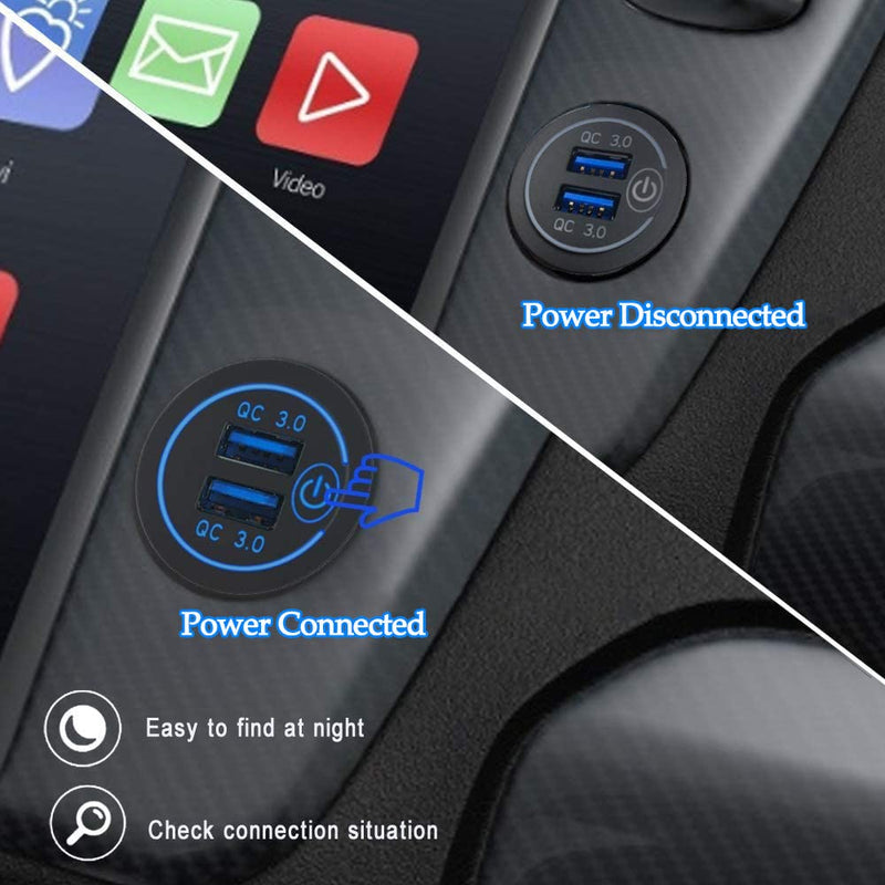  [AUSTRALIA] - Quick Charge 3.0 Dual USB Car Charger Socket with Touch Switch 12V/24V 36W QC3.0 Dual USB Fast Charger Socket Power Outlet for Marine, Boat, Motorcycle, Truck, Golf Cart QC3.0 With Switch