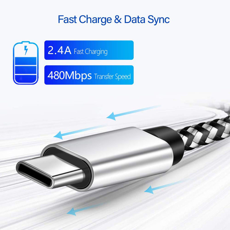  [AUSTRALIA] - Type C Charger 10 ft, USB C Cable Fast Charger Compatible with Galaxy S10, Nylon Braided Long USB C Charger Cord for Samsung Galaxy S9 S10 S8 Plus/Note9/8 A60 A50, Moto G, LG and other USB C Charger 10ft Black&Silver 1