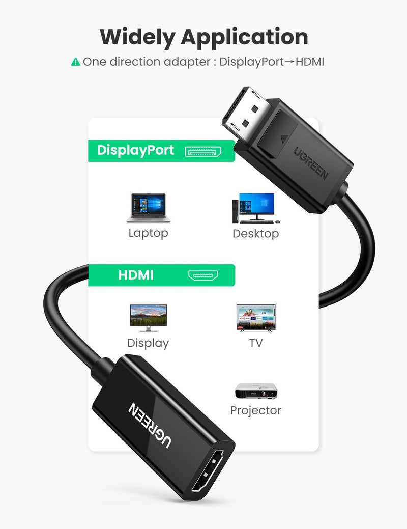  [AUSTRALIA] - UGREEN DisplayPort to HDMI Adapter 4K 60Hz Male to Female DP to HDMI Converter Video Display Cord Compatible with HDTV Monitor Projector Computer