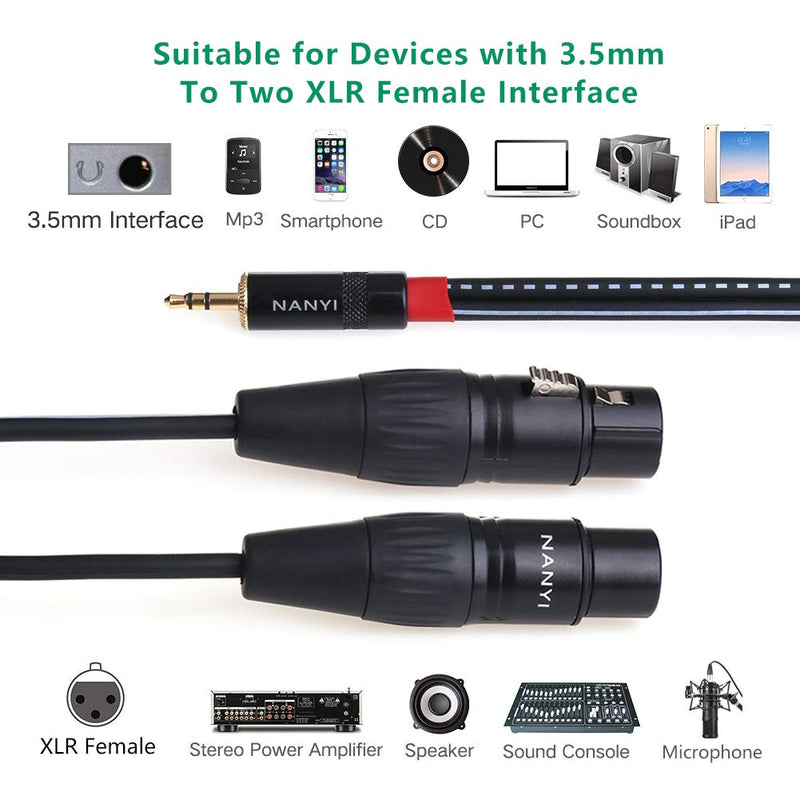  [AUSTRALIA] - NANYI XLR to 3.5mm Splitter Cables, 1/8Inch TRS Stereo Male to Two XLR Female Interconnect Audio Microphone Cable, Y Splitter Adapter Cable0.5M (1.6Feet) 3.5mm To 2XLR Female -1.6FT