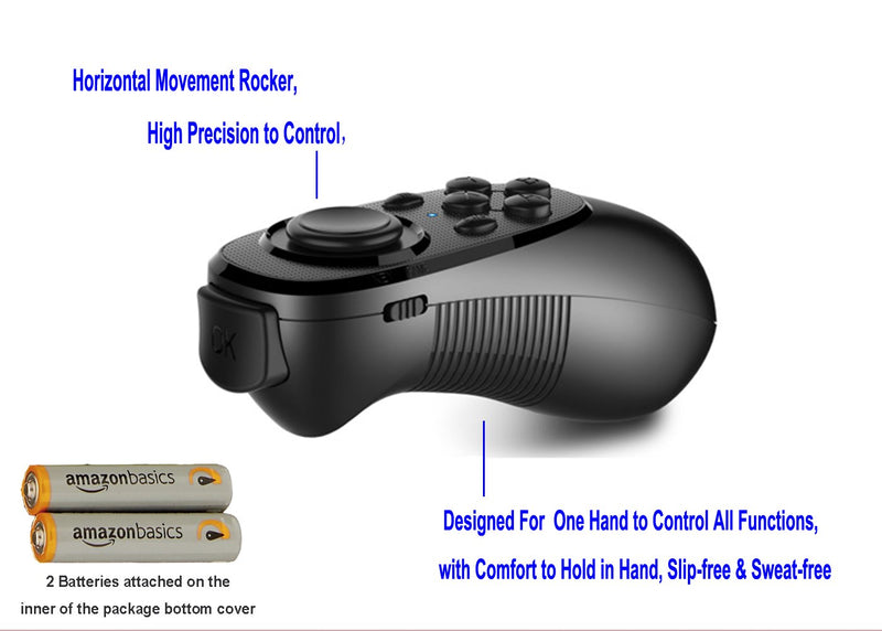  [AUSTRALIA] - VR Remote Controller Gamepad Bluetooth Control VR Video, Game, Selfie, Flip E-Book/PPT/Nook Page, Mouse, in Virtual Reality Headset PC Tablet Laptop iPhone Smart Phone VR-Remote With Battery