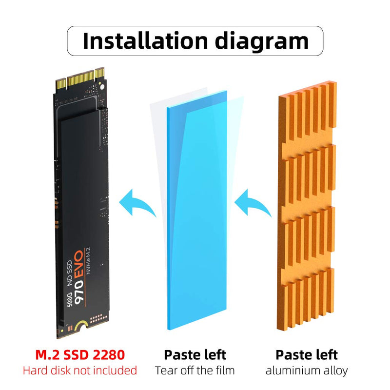 AOJUE Universal M.2 Heatsink NVME Heatsink SSD Heatsink Cooler for 2280 M.2 SSD with Silicone Thermal Pad (golg) gold - LeoForward Australia