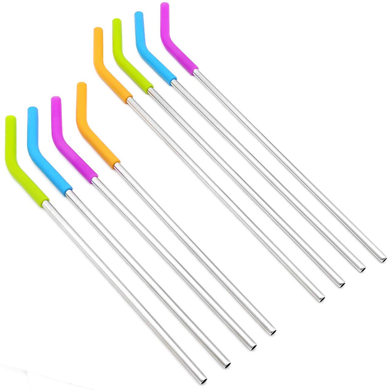  [AUSTRALIA] - GFDesign 10" & 12" Extra Long Reusable Drinking Metal Straws 6mm Wide Food-Grade Stainless Steel & Silicone Elbows Tips for Smoothie Milkshake Cocktail Juice Hot Drinks - Set of 8 + 2 Cleaning Brushes