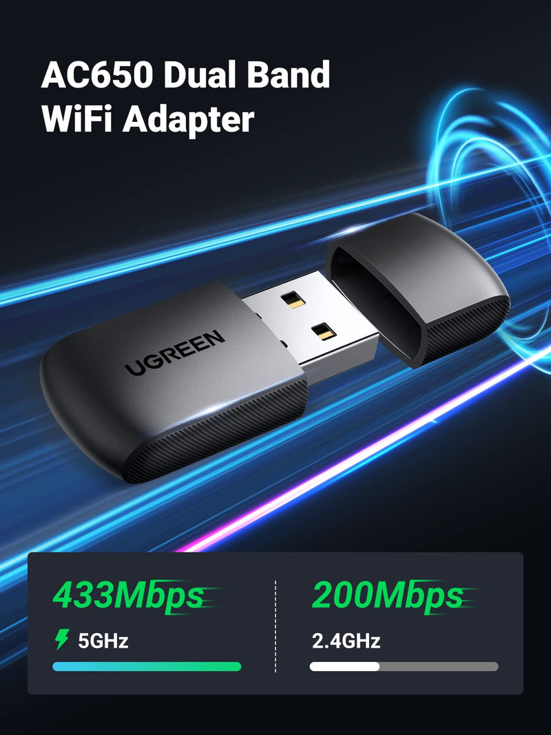 [AUSTRALIA] - UGREEN AC650 USB WiFi Adapter for Desktop PC 5G 2.4G Dual Band WiFi Dongle Mini Wireless USB Computer Network Adapter Compatible with Windows 11 10 8.1 8 7