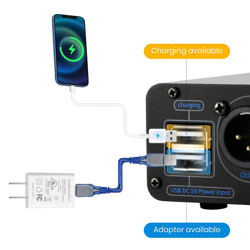  [AUSTRALIA] - Moukey Phantom Power Supply,1-Channel,48V with New USB Charging Capability, 10 Feet XLR Cable and Adapter for Any Condenser Microphone Music Recording Device-New Version