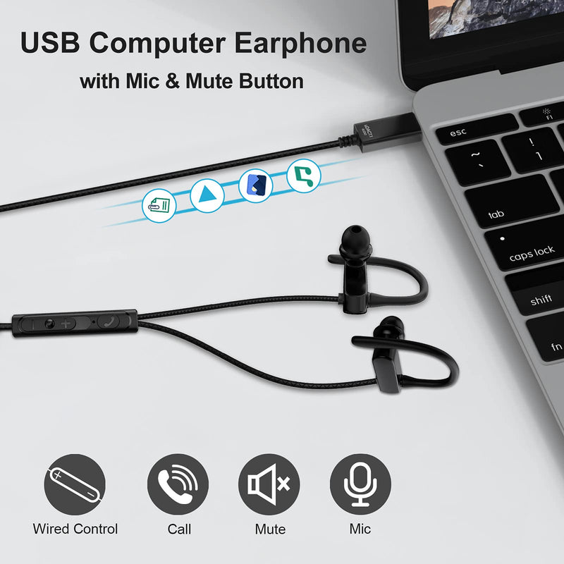  [AUSTRALIA] - Computer Headphone, TITACUTE USB Earphones 2.5M 8.2FT Wired Earbuds with Microphone Mute Volume Control Noise Canceling Over Ear Hook PC Headset for MacBook Pro Chromebook Notebook Laptop Desktop Zoom