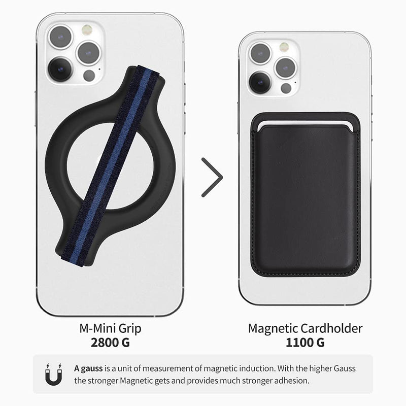  [AUSTRALIA] - Sinjimoru Magnetic Wool-Band Phone Grip Holder for Apple MagSafe Case, Detachable Phone Grip Strap Holder for MagSafe Compatible with iPhone 12 Pro & iPhone 13/14 Series. M-Mini Grip Black White